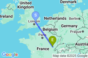 Map of the flight from London Stansted to Dole Tavaux