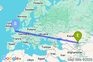 Map of the flight from London Stansted to Zhambyl