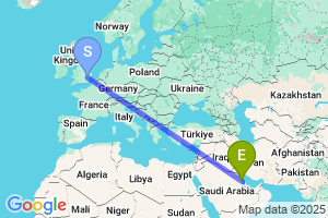 Map of the flight from London Stansted to Dammam