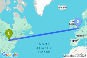 Map of the flight from London Stansted to Detroit Wayne County