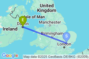 Map of the flight from London Stansted to Dublin