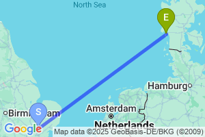 Map of the flight from London Stansted to Esbjerg