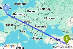 Map of the flight from London Stansted to Erbil