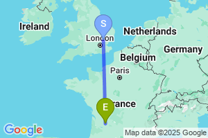 Map of the flight from London Stansted to Bergerac