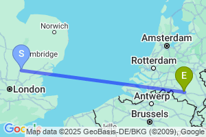 Map of the flight from London Stansted to Eindhoven