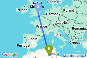 Map of the flight from London Stansted to El Oued