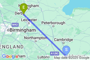 Map of the flight from London Stansted to East Midlands