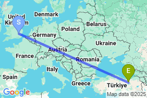 Map of the flight from London Stansted to Erzincan