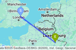 Map of the flight from London Stansted to Lorraine