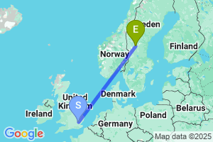 Map of the flight from London Stansted to Sveg