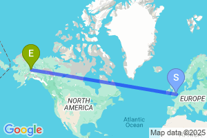 Map of the flight from London Stansted to Fairbanks