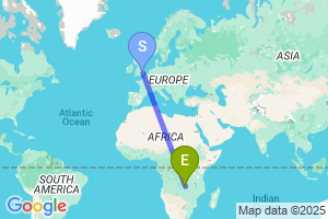 Map of the flight from London Stansted to Lubumbashi