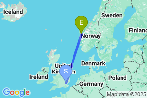 Map of the flight from London Stansted to Forde