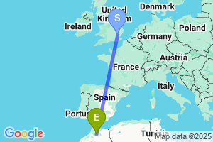 Map of the flight from London Stansted to Fes