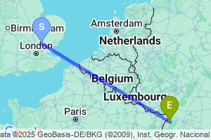 Map of the flight from London Stansted to Baden-Baden