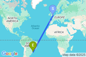 Map of the flight from London Stansted to Florianopolis