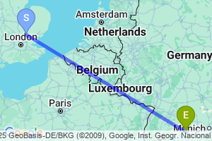 Map of the flight from London Stansted to Memmingen