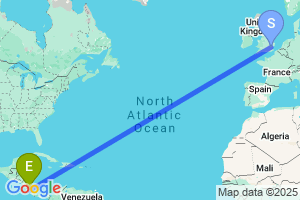 Map of the flight from London Stansted to Fortuna