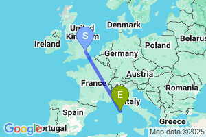 Map of the flight from London Stansted to Figari