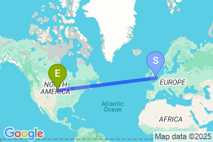 Map of the flight from London Stansted to Sioux Falls