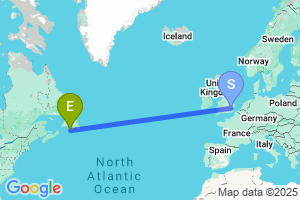 Map of the flight from London Stansted to St Pierre