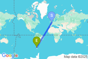 Map of the flight from London Stansted to El Calafate