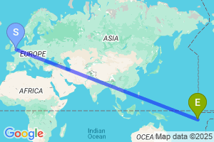 Map of the flight from London Stansted to Funafuti