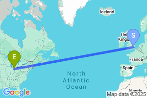 Map of the flight from London Stansted to Fort Wayne