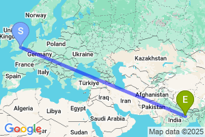 Map of the flight from London Stansted to Gaya