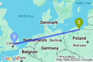 Map of the flight from London Stansted to Gdansk