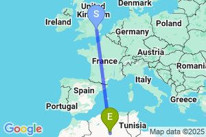 Map of the flight from London Stansted to Ghardaia