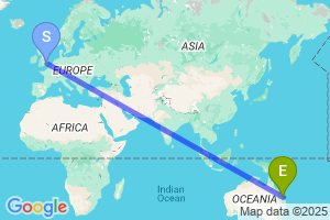 Map of the flight from London Stansted to Gladstone