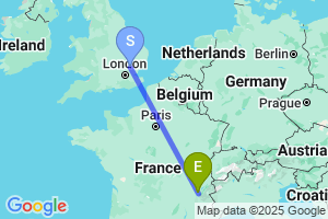 Map of the flight from London Stansted to Grenoble