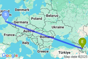 Map of the flight from London Stansted to Ganja International