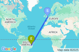 Map of the flight from London Stansted to Guanambi