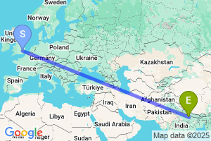 Map of the flight from London Stansted to Gorakhpur