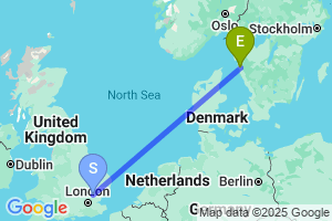 Map of the flight from London Stansted to Gothenburg