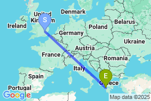 Map of the flight from London Stansted to Araxos