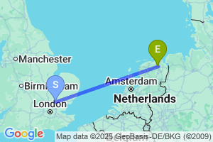 Map of the flight from London Stansted to Groningen