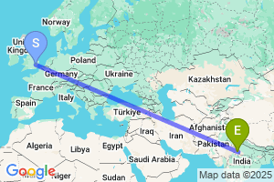 Map of the flight from London Stansted to Gwalior