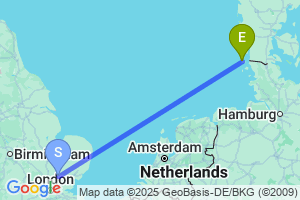 Map of the flight from London Stansted to Westerland