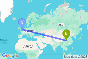 Map of the flight from London Stansted to Guang Yuan