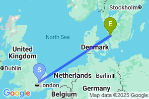 Map of the flight from London Stansted to Halmstad