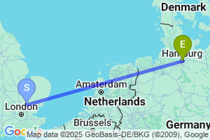 Map of the flight from London Stansted to Hamburg