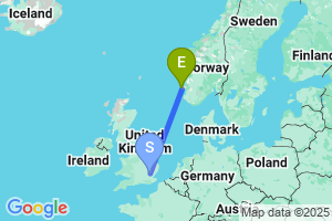 Map of the flight from London Stansted to Haugesund