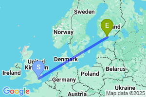 Map of the flight from London Stansted to Helsinki