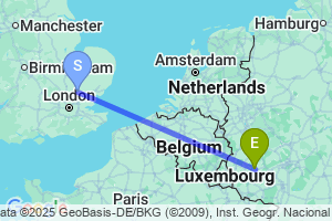 Map of the flight from London Stansted to Frankfurt Hahn