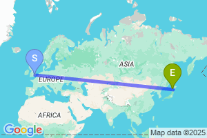 Map of the flight from London Stansted to Hakodate