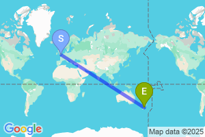 Map of the flight from London Stansted to Hokitika
