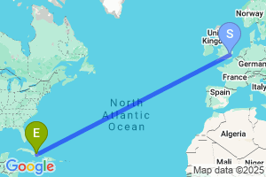 Map of the flight from London Stansted to Holguin